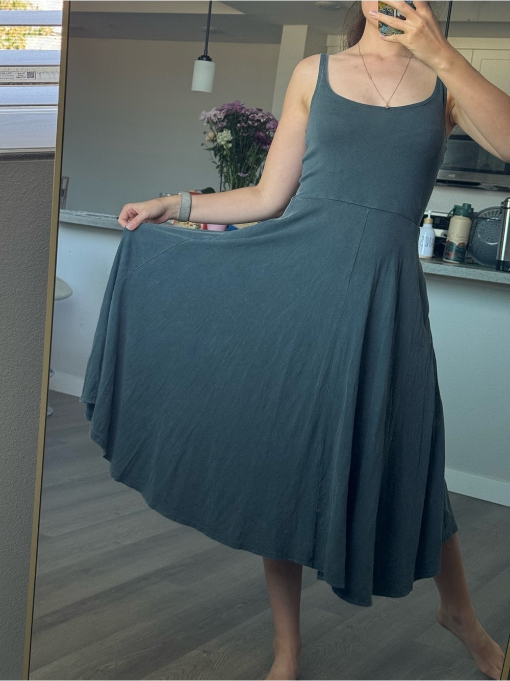 Quince Tencel Lyocell Fit & Flare Midi Maxi Dress S Charcoal Gray Pockets